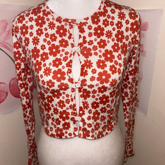 Retro orange floral cardigan - Picture 3 of 6